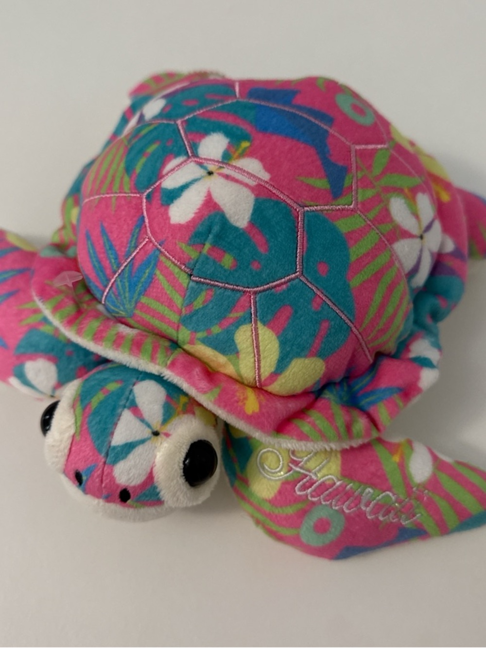 Plush Turtle Toy with Tropical Floral Print - Pink